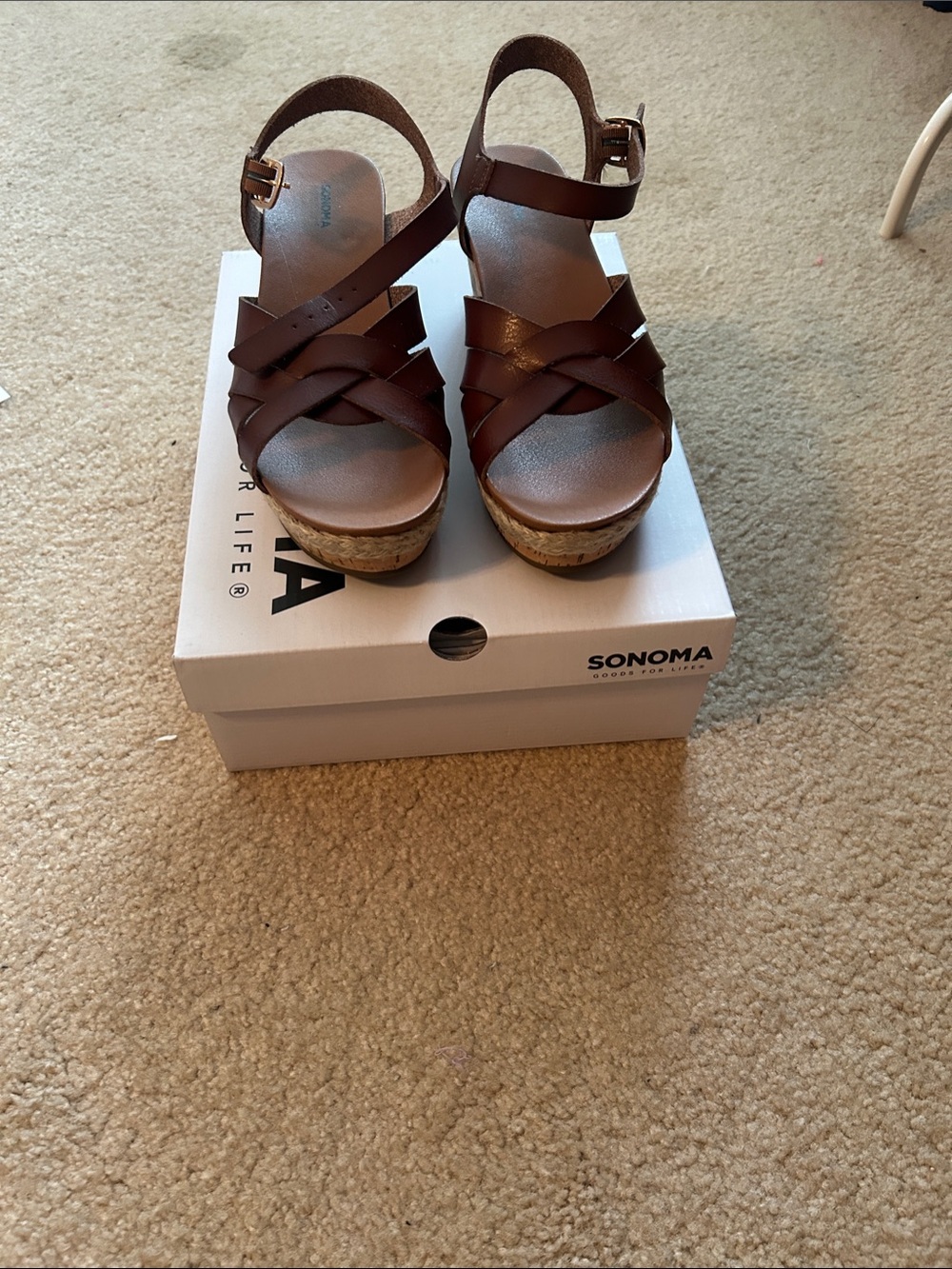 Sonoma Brown Braided Leather Wedge Sandals - Neiomy